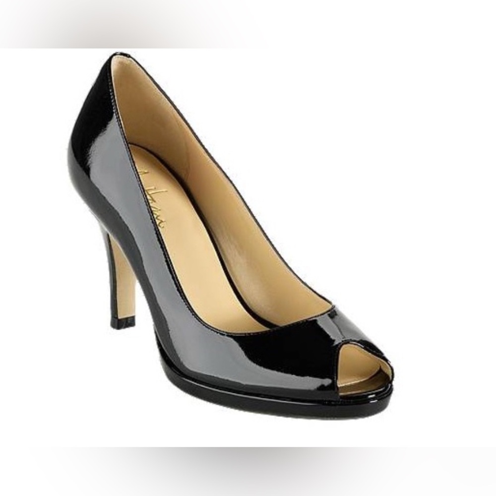 Cole Haan Beautiful AIR LAINEY Black Patent Open toe pump.